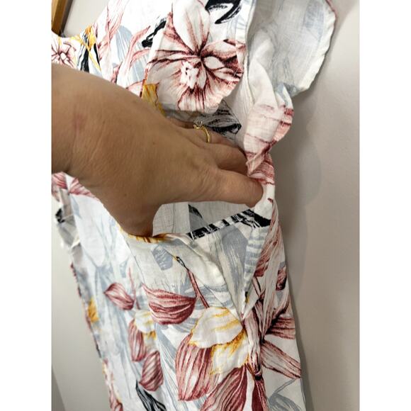 C&C California Dress Linen Floral Tropical Boho Flutter Sleeve Shift Dress XL - Picture 5 of 9